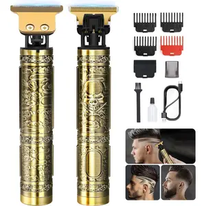 Professional men's hair clipper, wireless charging beard trimmer/hair clipper, metal body, men's hair and facial grooming set, beard trimmer, designed for barber shops, bronze color
