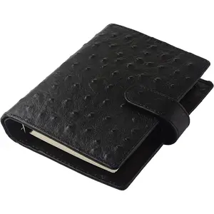 Budget Binder,Leather Rings Planner, 6-Ring Pocket Organizer Notebook Cover (Ostrich-Black)
