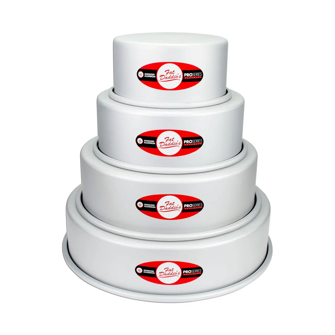 Fat Daddio's PRD-4PC3 Anodized Aluminum 4-Tiered Even Round Cake Pan Set, 3 inch Depth