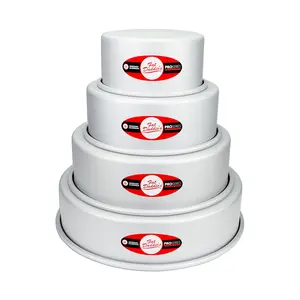 Fat Daddio's PRD-4PC3 Anodized Aluminum 4-Tiered Even Round Cake Pan Set, 3 inch Depth