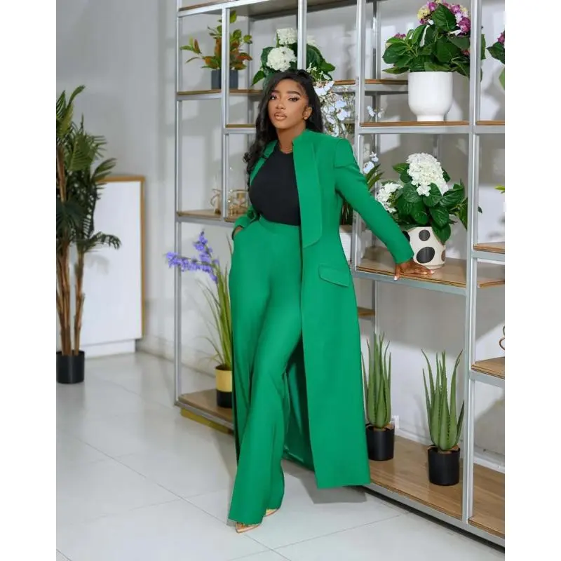 two-piece set woman Streetwear Fashion X-Long Blazer Coat and Long Pants Suit 2 Two Piece Set for Women 2025 Spring Work Business Outfits