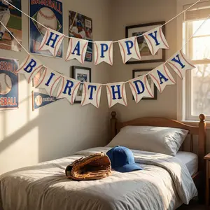 Baseball Happy Birthday Banner, Baseball Themed Birthday Party Decorations with  Kit,  Birthday Sign for Boys  Men,  Day Tailgate Baseball Team Party Supplies