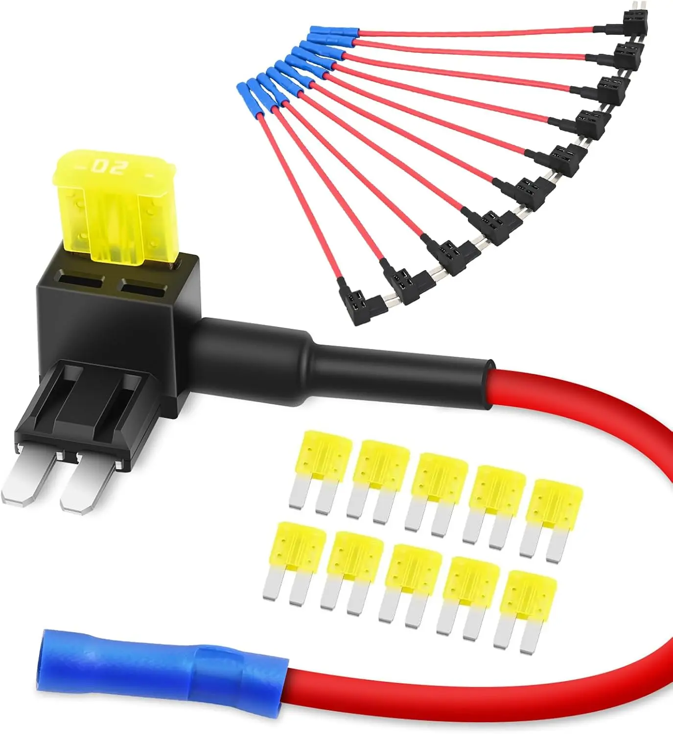 Nilight 10-Pack Micro2 Type ATR Blade Fuse Tap - 12V Plug-in Add-a-Circuit Adapter with 20A Capacity Nylon Holder, Dual Slots, Tinned Copper, High Conductivity, Plug-in Install Saves Time, for Cars, Motorcycle (50058R), 10x20A Fuses for Add Circuits