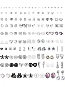 72 Pairs Cute Stud Earrings Set for Women, Sterling Silver Plated Earring Set with Multiple Styles