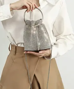 Shining Full of Diamonds Fashionable Light Luxury Rhinestone Bucket Bag Exquisite Chain Shoulder Crossbody Evening Bag Do Not Wash medium  bag crossbody  bag  women city  bag