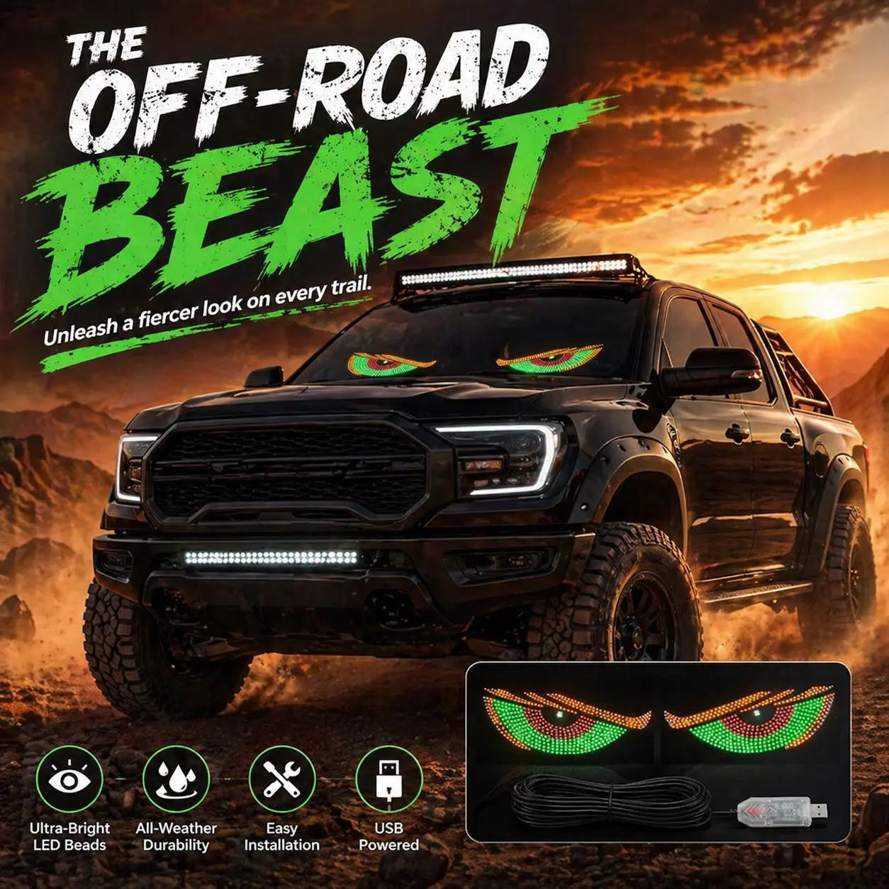 2Pcs LED Devil Eyes Lights for Car Windshield Rear Window, USB Demon Eye Blinking Signal Lights, Cool Road Rage Lighting Blue Green White cars accessories truck accessories car decor car accessories for men fun car accessories auto accessories