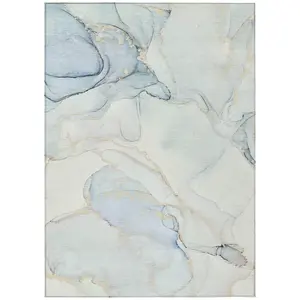 Machine Washable Sky Blue Rug - Indoor / Outdoor - Kids / Pet Friendly Watercolors Print Rug