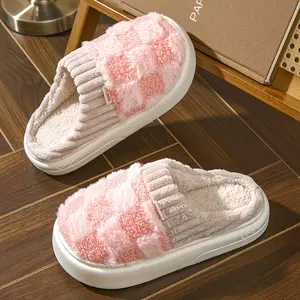 Warm Home Checkered Slippers House Slippers For Women And Men Anti slip Couple Slippers for Men'S Thick Sole Plush in Autumn and Winter Indoor Household Men's/ Women'S Slippers