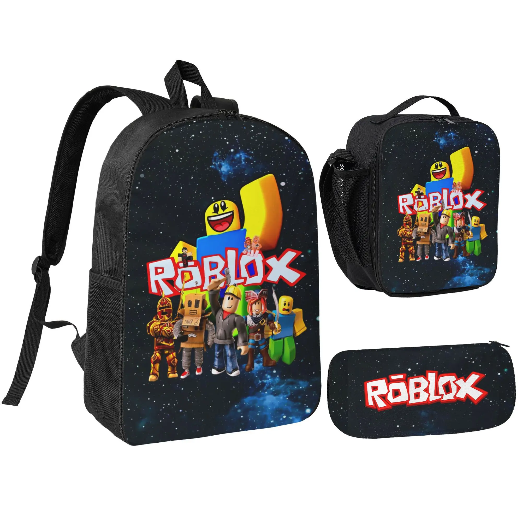 Cartoon Roblox 3Pcs Backpack School Bag with Lunch Bag Pencil Case Bookbag for Teens Elementary Middle High School