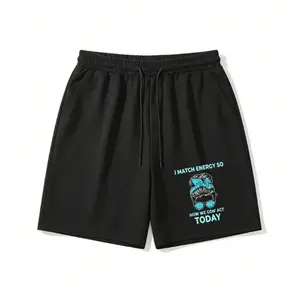 Energy Match Energy Streetwear Shorts - Black Cotton-Blend Mid-Thigh Fit with Turquoise Graphic & Adjustable Drawstrings for Unisex Comfort college Fleece-Lined Casual mens Men's