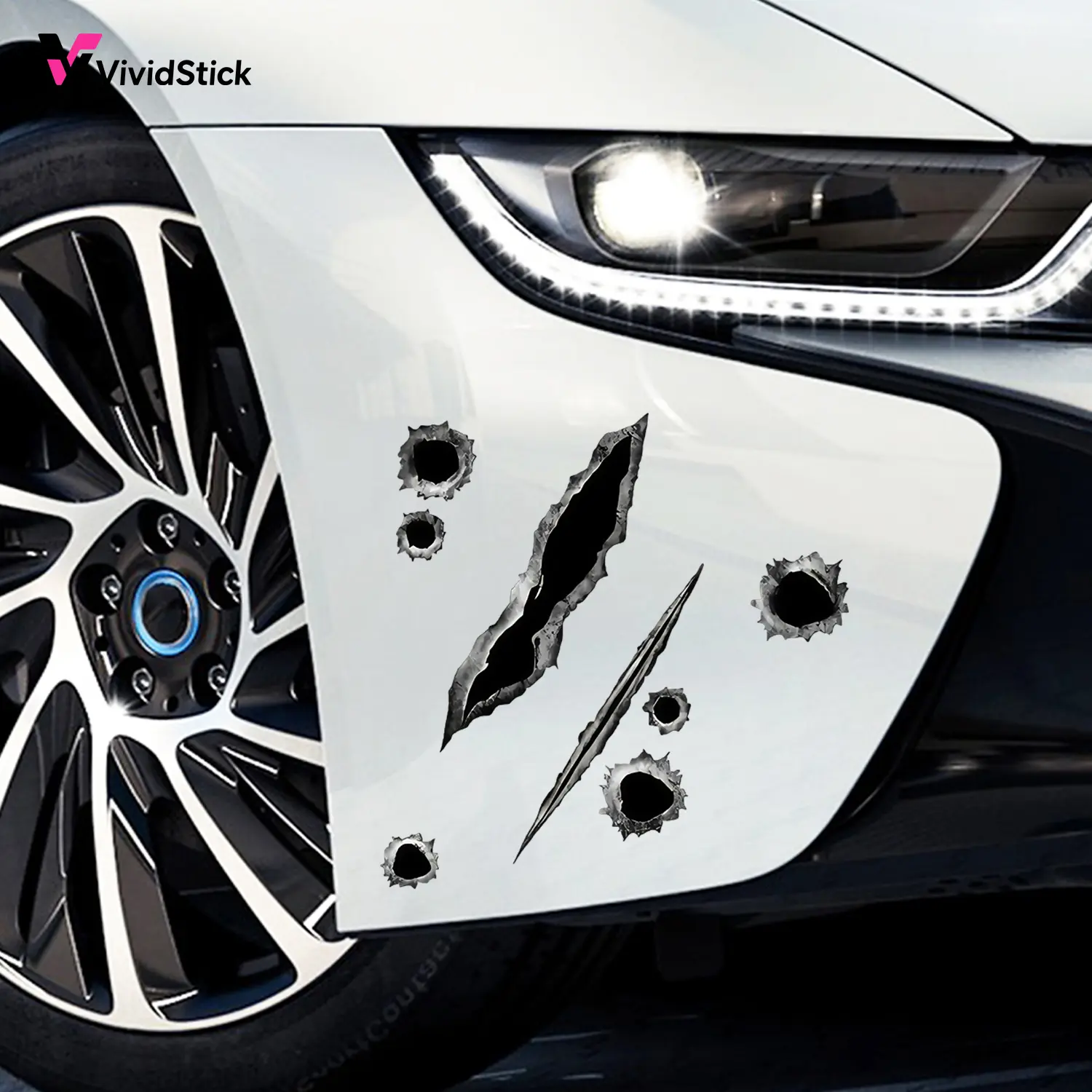 Qf308a Bullet Hole Car Sticker, Vehicle Exterior Decoration, Motorcycle Stickers, Universal Car Sticker, Vinyl Material Self-Adhesive, One-Time Use, Suitable for Motorcycles and Cars, Decorative Decal, Automotive Decals, Best Gift, Car Decals