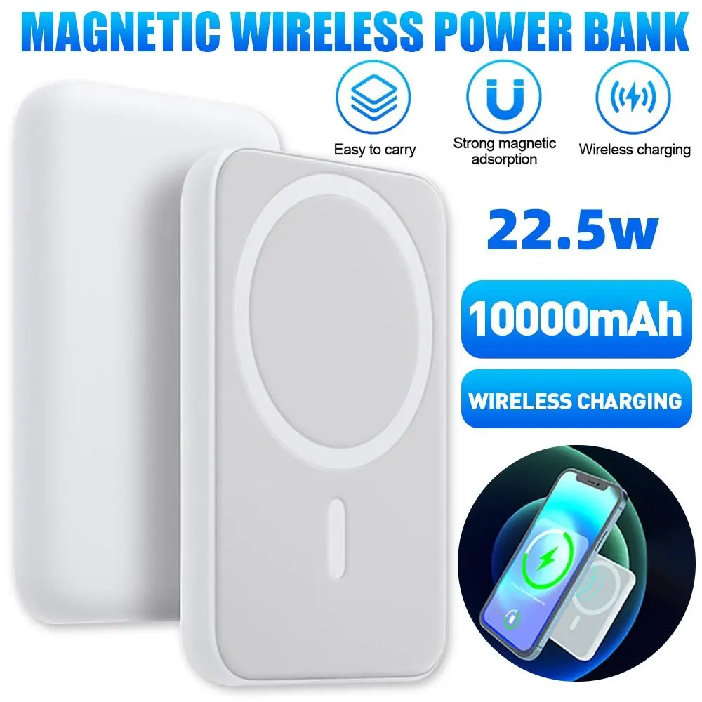 10000mAh/5000mAh Magnetic Wireless Charger Power Bank Battery Pack, 22.5W Wireless Charging Compact and Portable, Digital Display,without Charging Cab