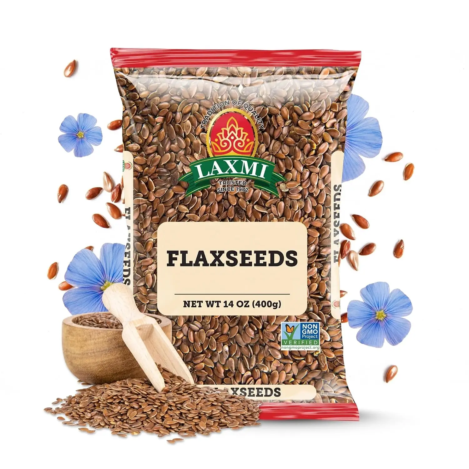 Laxmi Whole Flaxseeds, 14 oz (400g) – Premium Non-GMO, Fiber-Rich & Plant-Based Omega-3, Ideal for Smoothies, Baking, Oatmeal & Healthy Recipes