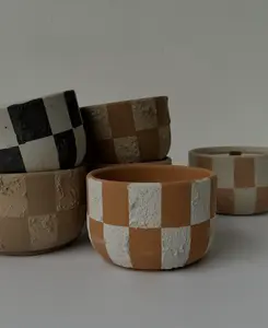 Checkered Plant Pot | Handmade Plant Pot | Concrete Planter | Checkered Decor | Checkered Print | Small Plant Pot | Indoor Planter | Plant Decor