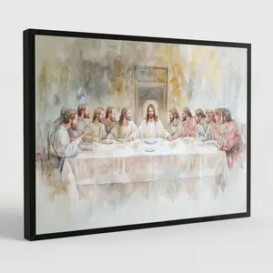 Last Supper Watercolor Painting Modern Christian Art Bible Wall Art Jesus Prints Catholic Painting Christian Picture of Jesus Christmas Easter Gifts Living Room Study Room Church Wall Decor Eco-Friendly Materials Fade-Resistant Waterproof UV-Protected