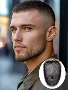 1pc Men's Human Hair Short Buzz Cut Toupee - Natural Black Transparent PU Effectively Cover Thinning Hair Men Toupee Hairpiece Straight Hair Topper Fit For All Men, Hair Loss Solution, Flexible Pu Material, Human Hair Wigs