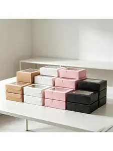 15/1pcs White Cardboard Window Design Cupcake Holders, Minimalist Style Pastry Cookie & Baked Goods Packaging Boxes.needoh.paper plates