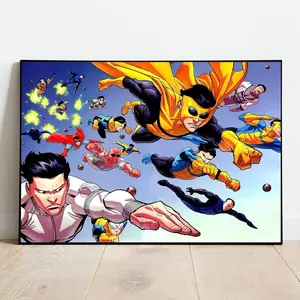 Invincible Army of Heroes Flying Unframed Poster Canvas High-Quality Product – Ideal for Game Room, Studio, or Collector's Wall