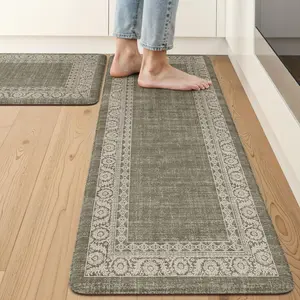 Green Kitchen Mats for Floor Sets of 2,Anti  Cushioned Memory  Kitchen Mat,Farmhouse  Boho Non Slip Kitchen Floor Mat for Sink,Laundry,,Office,Desk(17''x29''+17''x47'')