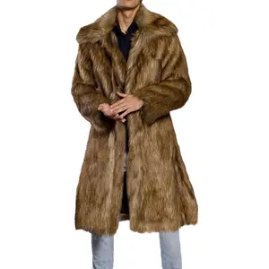 Men's Fluffy Faux Fur Coat Winter Long Jacket Overcoat Parka Outwear