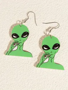 Alien Smoking Cartoon Acrylic Dangle Earrings Cute Hip Hop Jewelry Creative Personality Gift For Women Girls