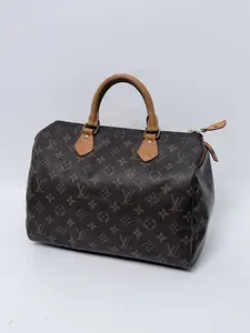 Pre-owned Louis Vuitton Monogram Coated Canvas with Vachetta Leather Trim Top Handle Monogram Canvas Speedy 30 Handbag Shoulder Bag JA558LV