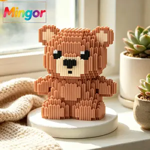 6.5" Kawaii Brown Teddy Bear Micro Building Blocks| Cute DIY Animal Room Decor