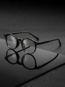 Men's Plastic Round Full Frame Glasses, Casual Artistic College Style, Trendy Japanese Influence Versatile Flat Light Lens, Fashion Eyewear