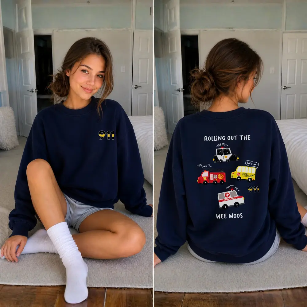 911 Dispatcher Sweatshirt Cute Wee Woo Shirt, Emergency Vehicles Crewneck, First Responder Gift, Police Fire EMS Outfit