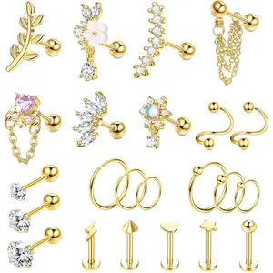 Cartilage Earring Conch Piercing Jewelry Helix Earrings Tragus Earrings for Women 16G 20G 316 Surgical Stainless Steel Opal CZ Labret Jewelry Cartilage Stud