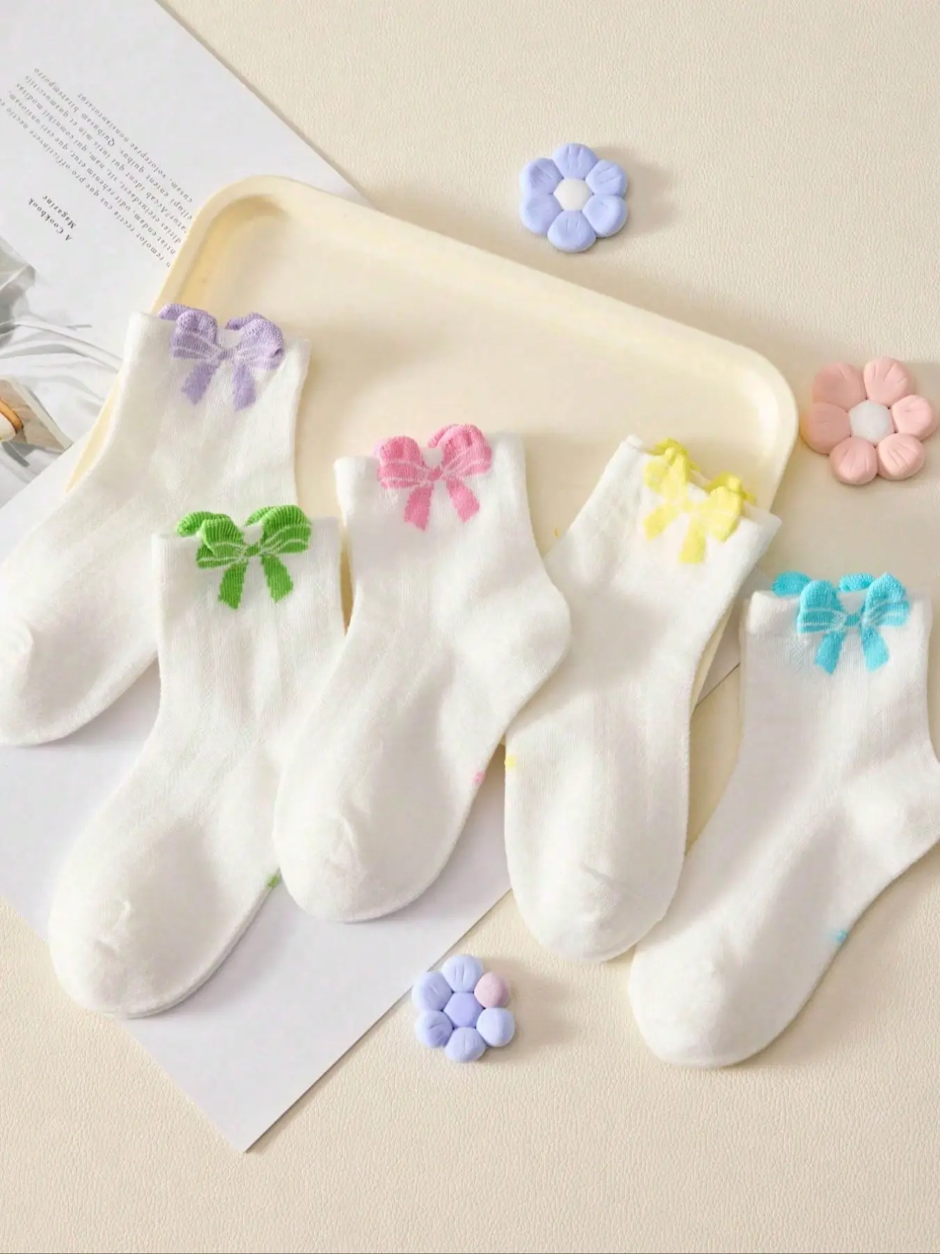 Girls' Colorful Bowknot Knitted Socks, Casual Daily Socks, 3 Pairs Socks Set Random Mixed Colors, Cute Design for Daily Wear & All Seasons, Perfect Gift Idea