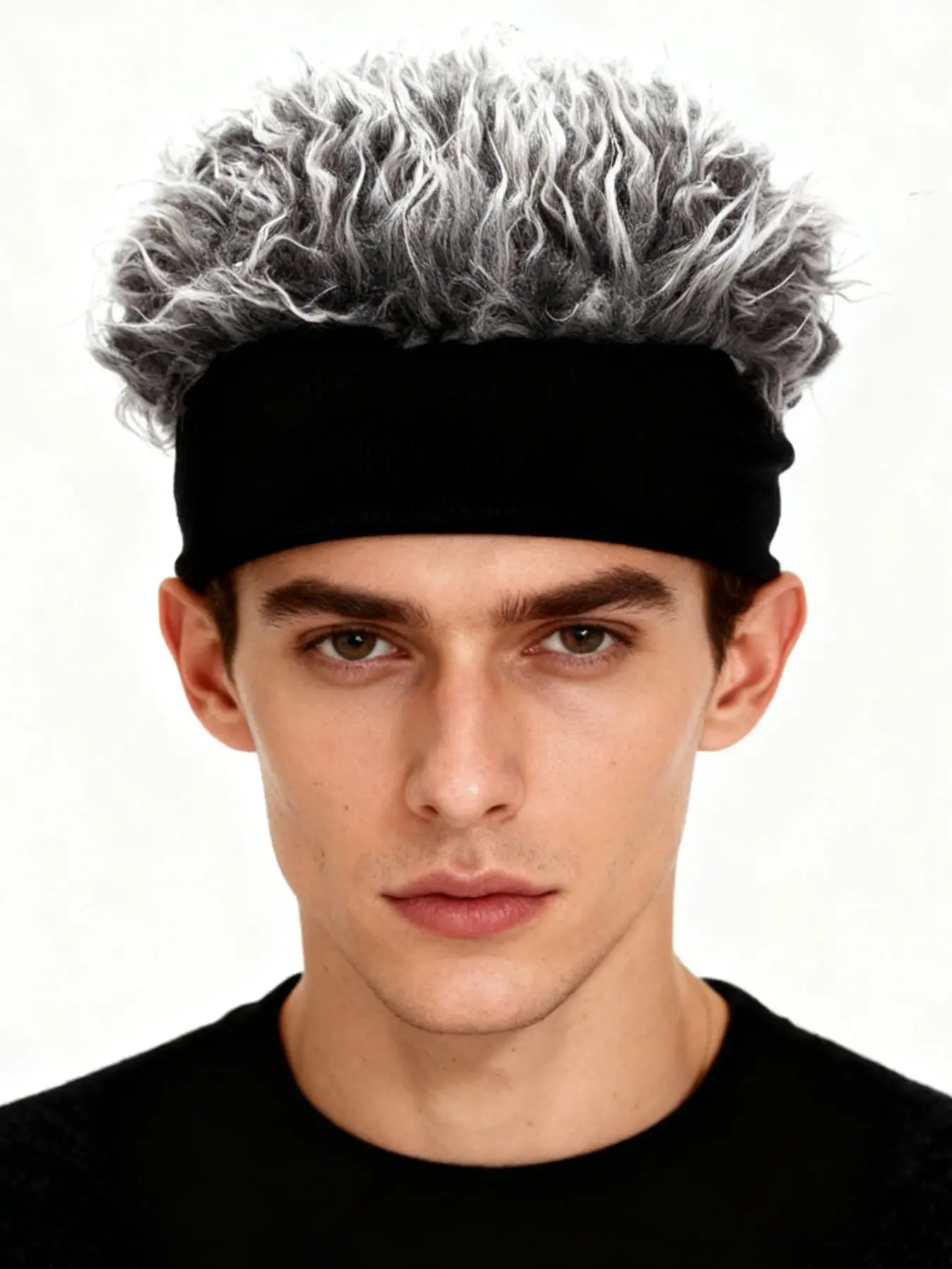 3Pc Men's Fashionable Warm Fake Hair Cap Set, Lion Mane Caps, Casual Loose-Fitting Winter Headwear, Plain Pattern, Fall & Winter Accessories