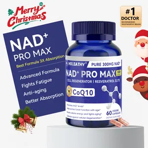 HIILEATHY NAD+ Pro Max - Pure 300mg NAD+ CoQ10 & Resveratrol Supplement with Black Pepper Extract for Energy Focus Heart Health Anti-Aging 60 Veggie Capsules Made in USA - Healthcare