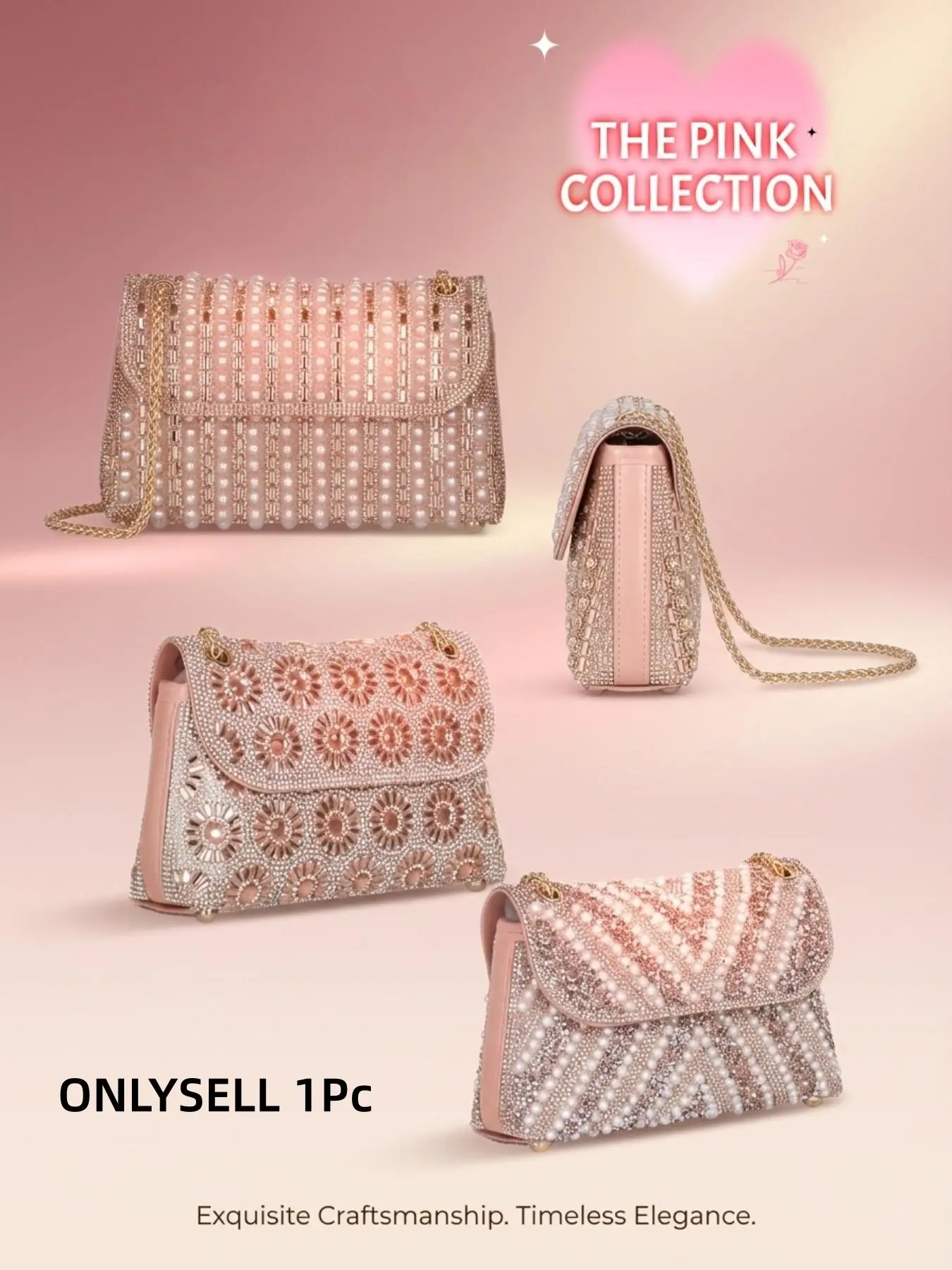 Rhinestone Pearl Evening Clutch Bag with Rhinestone Accents and Pearl Embellishments, Luxurious Sparkling Shoulder Crossbody Bag, Perfect for Weddings, Brides, Proms, Parties, Formal Events, Unique Bags, Elegant Bags