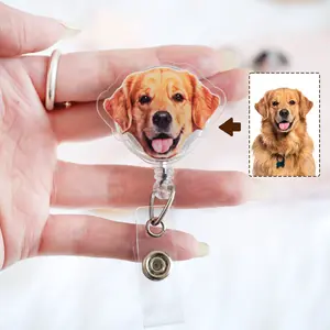 Personalized Pet Badge Reel – Custom Dog or Cat Face Photo ID Holder for Nurses, Doctors, Teachers, and Students