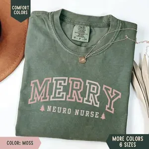 Christmas Neuro Nurse Shirt, Merry Neurological Nurse Comfort Colors Tshirt, Xmas Nurse Crew Oversized Short Sleeve Relaxed Fit Shirts, Nurse Staff Holiday Shirts, Brain Nurse