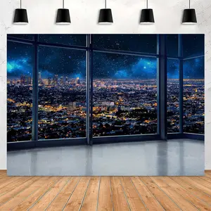 Fake Window Photo Backdrop City View Tapestry Wall Hanging Video Conference Zoom Cityscape Photography Background for Home Office Decorations, xft Single tapestry, no brass rings, no hooks..