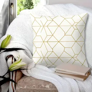 Luxury Gold Geometric Line Printed Throw Pillow, Soft High-Elastic Filling, Full No Deformation, Cushion For Sofa Bedroom, Comfortable For Long Sitting (With Insert)