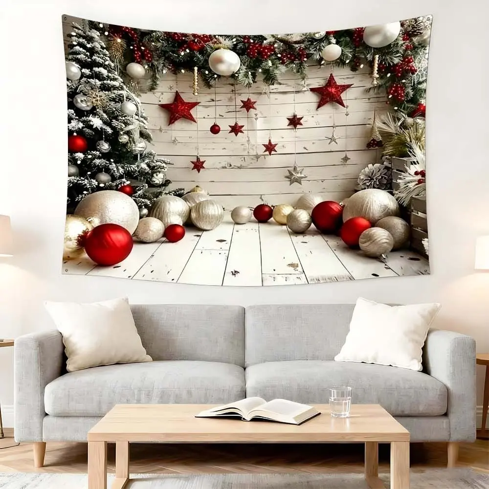1pc Christmas Tapestry for Wall Decoration in Living Rooms or Bedrooms Red White Green Holiday Scene with Christmas Tree and Ornaments Perfect Background Fabric for Cozy and Festive Atmosphere