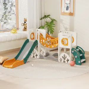 KORIMEFA 10 in 1 Toddler Slide Set, Kids Slide for Toddlers, Outdoor Indoor Playground for Toddlers 1-3, Toddler PlaySet with Basketball Hoop and Ball Golf Set, Climbing Arch