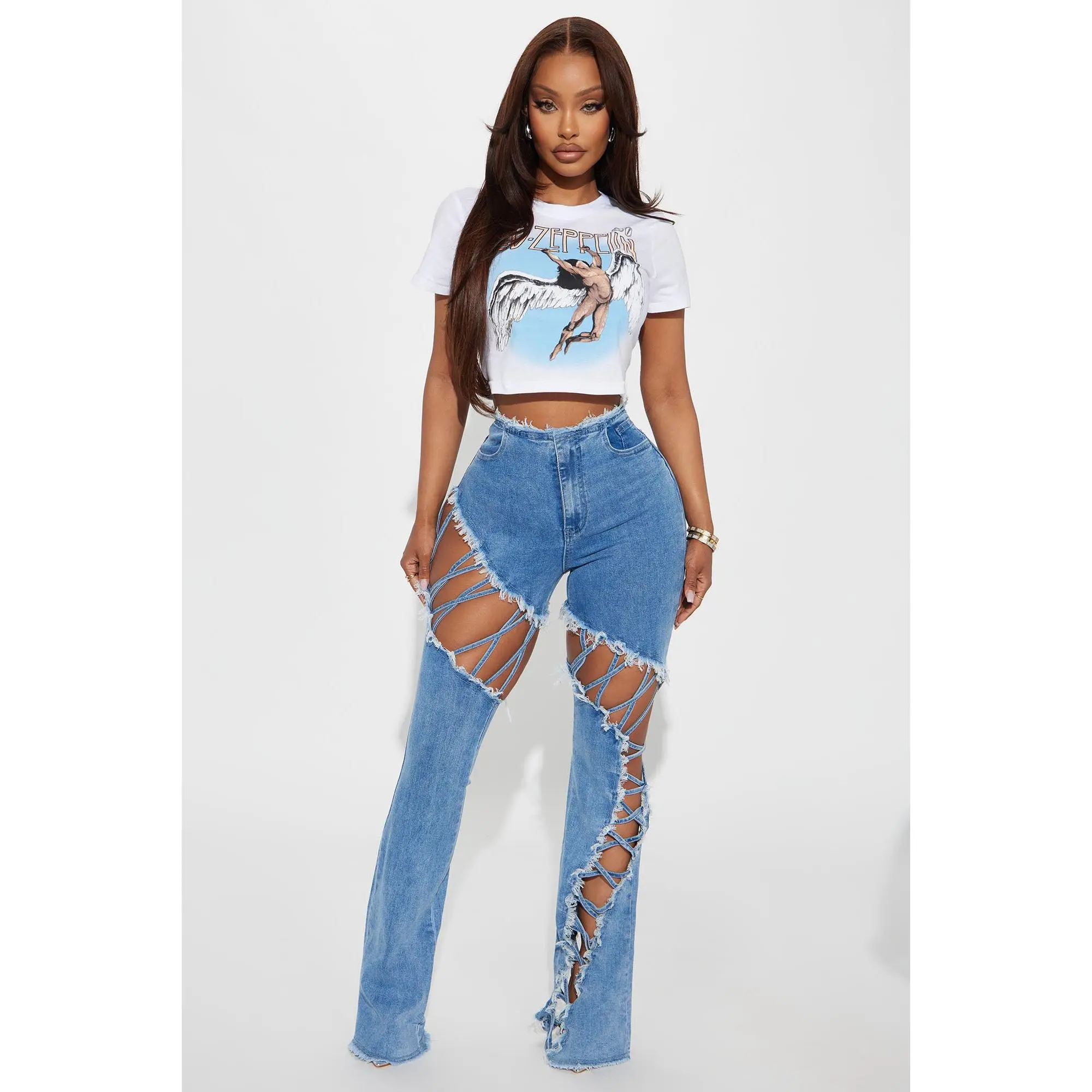 Problem Solved Stretch Lace Up Bootcut Jeans - Medium Wash