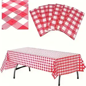 6pcs Plaid Tablecloth, Portable Plastic Lightweight Table Cover, High-End Dustproof Dining Table Cloth, Simple and Convenient, Picnic Table Cover