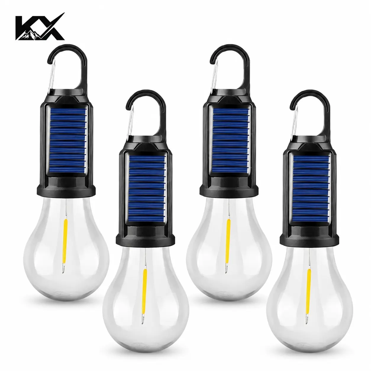 KratosXpedition 4-Pack Solar Camping Lights, Rechargeable Vintage Tent Lamp with Hook, Portable LED Hanging Lantern, Aesthetic Outdoor Light for Camping, Emergency, Blackout, Glamping