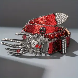 Men' & Women' Punk Rock  - PU Leather with Rhinesne-Studded Punk Style  Suitable for Daily Wear, for Halloween Costumes, Parties, - Edgy Accessory for Rocker Outfits & Goth Style (UniGender) coral belt