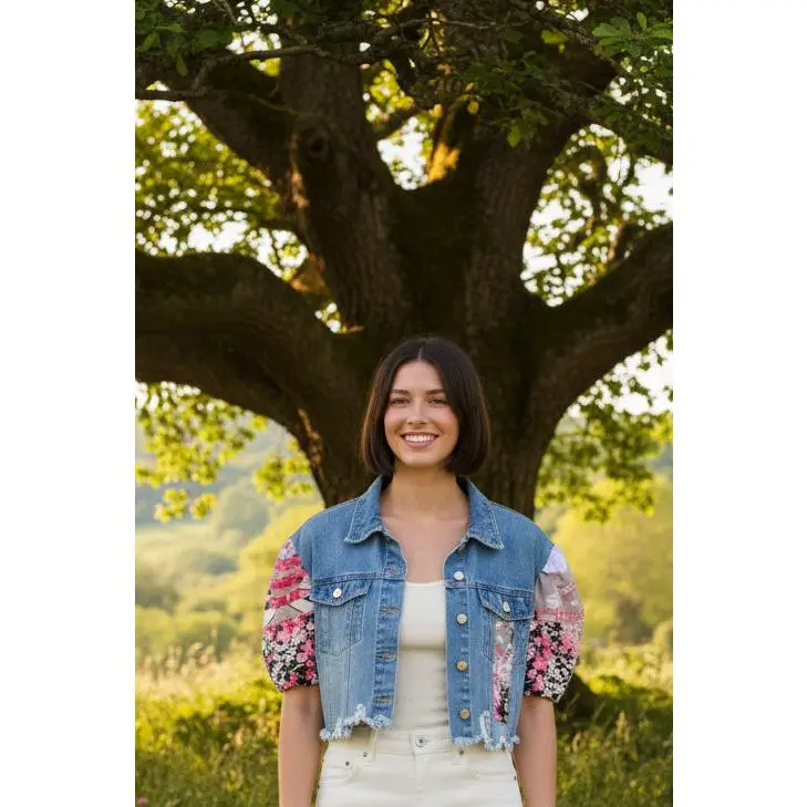 Small/Medium - Upcycled Cropped Denim Jacket – Oriental Floral Panels