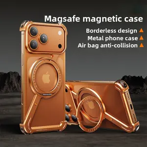 Magsafe Magnetic Case for iPhone 17 Pro Max Rotating Stand Metal Hollow Frameless Protector Cover Shockproof Screen Protector