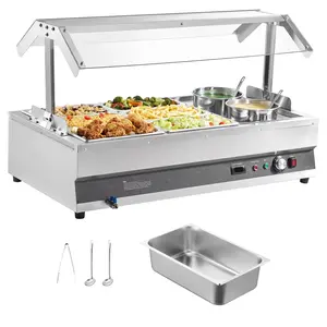 Commercial Soup Warmer And Buffet Soup Station With Durable Cover, Two-Pot And Six-Pan Kettle Set For Restaurants, Cafeterias, And Catering, Stainless Steel, NSF Certified, Easy To Clean And Maintain