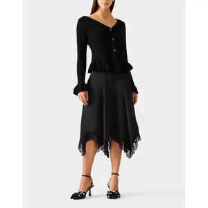 Betsey Johnson LACE SLIP MIDI SKIRT BLACK