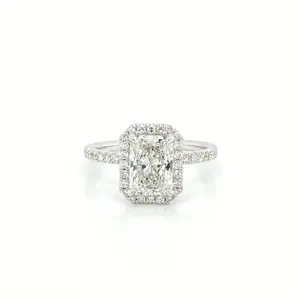 Lab Grown Diamond Radiant 2.62 Carat E Vs1 IGI Certified 14kt White Gold Halo Ring