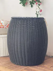 Contemporary Patio Storage Ottoman - Outdoor/Indoor Wicker Rattan Basket for Bathroom Metal Organiser